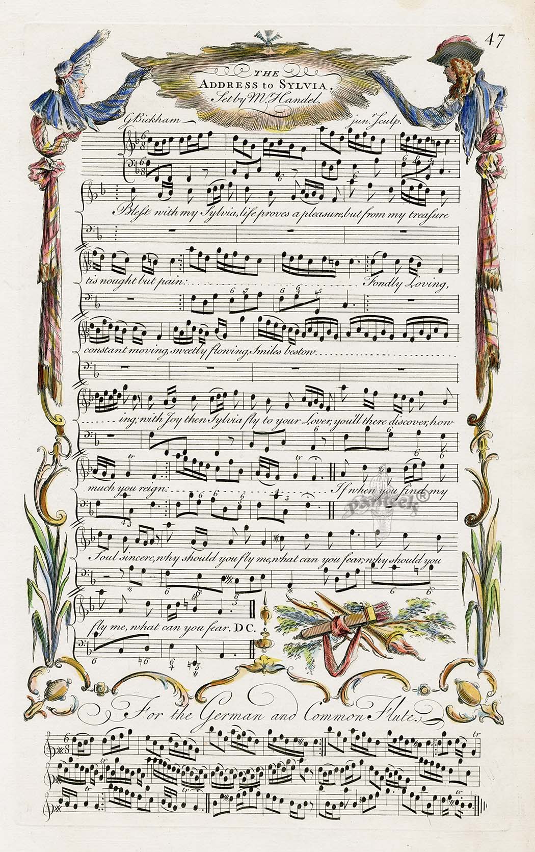 George Bickham 18th Century English Song Music Engraving to Sylvia