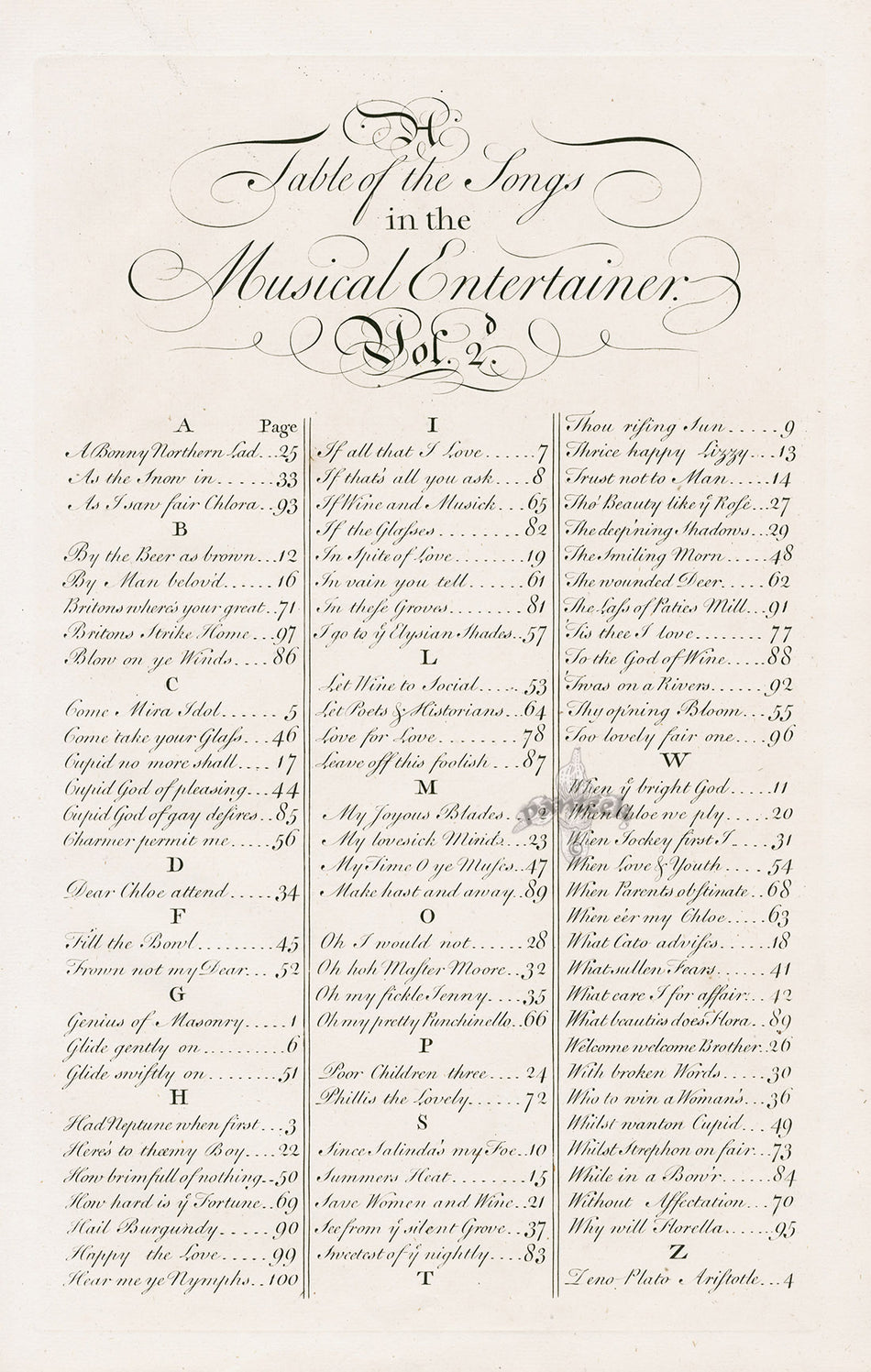 Bickham’s Black & White Sheet Music 1737