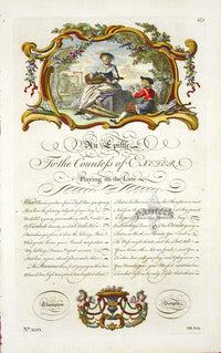 George Bickham Universal Penman 1741 Handwriting The Lute - Panteek Antique Prints