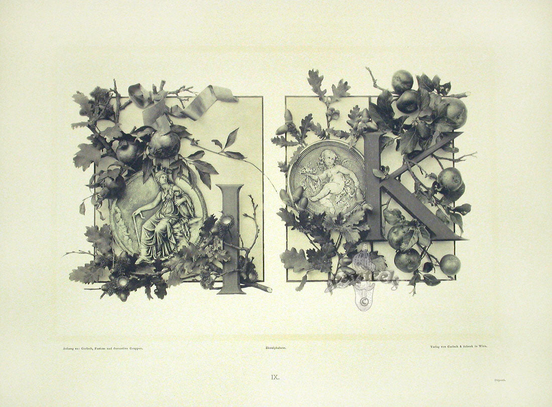 Gerlach & Schenk Antique Alphabet Floral Letters I & K
