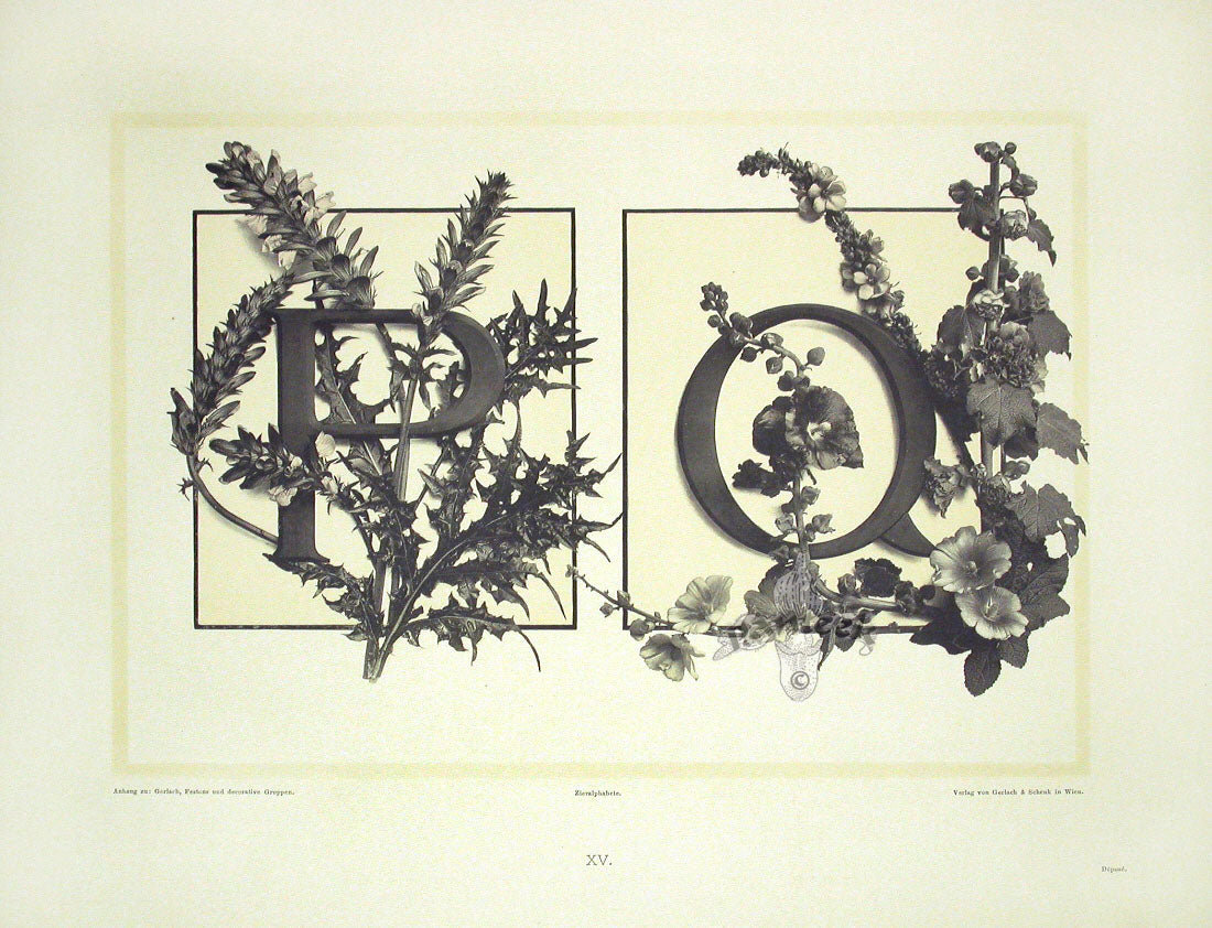 Gerlach & Schenk Antique Alphabet Floral Letters P & Q
