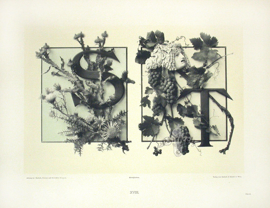 Gerlach & Schenk Antique Alphabet Floral Letters S & T