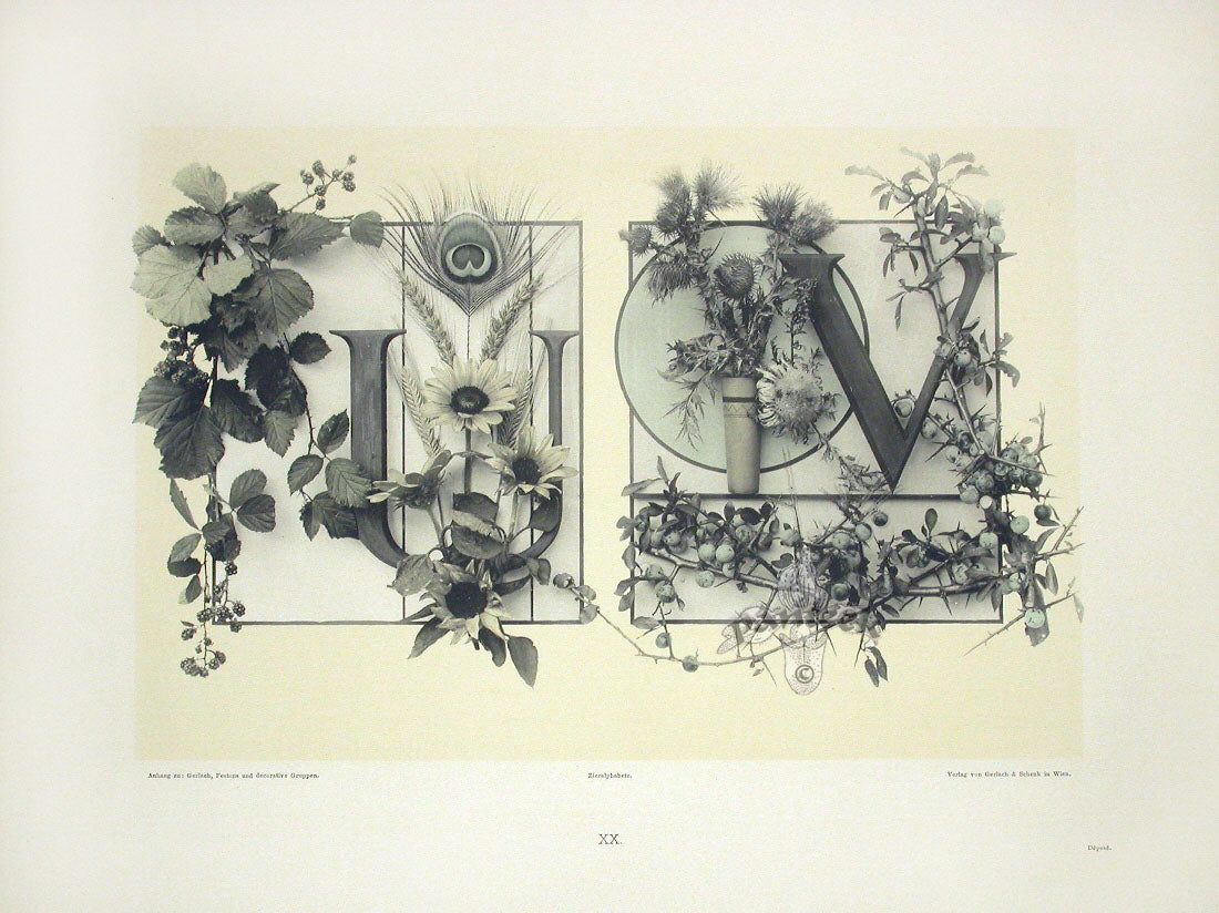 Gerlach & Schenk Antique Alphabet Floral Letters U & V