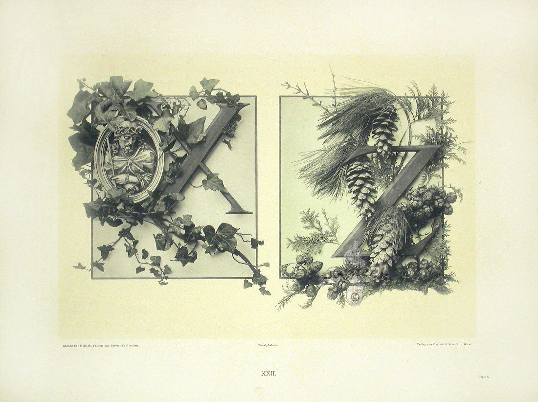 Gerlach & Schenk Antique Alphabet Floral Letters X & Z