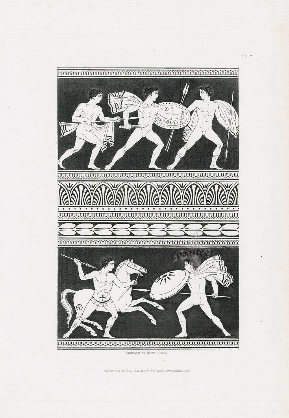 Henry Moses Print Etruscan Vases, Plaques 1820 Battle