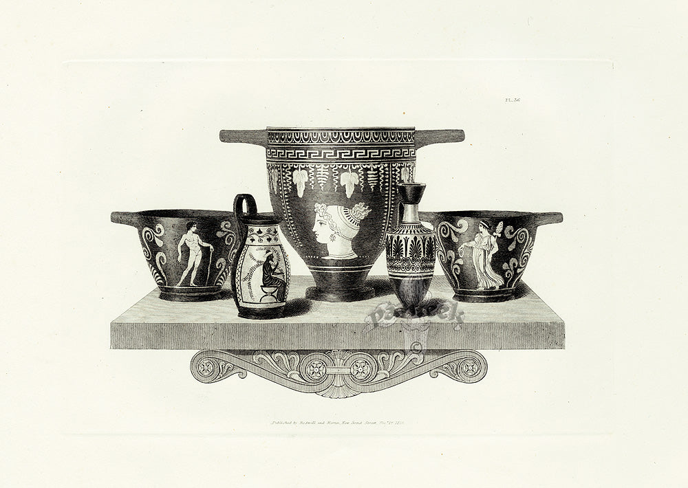 Henry Moses Print Etruscan Vases, Plaques 1820 Bowls & Vases, Portrait