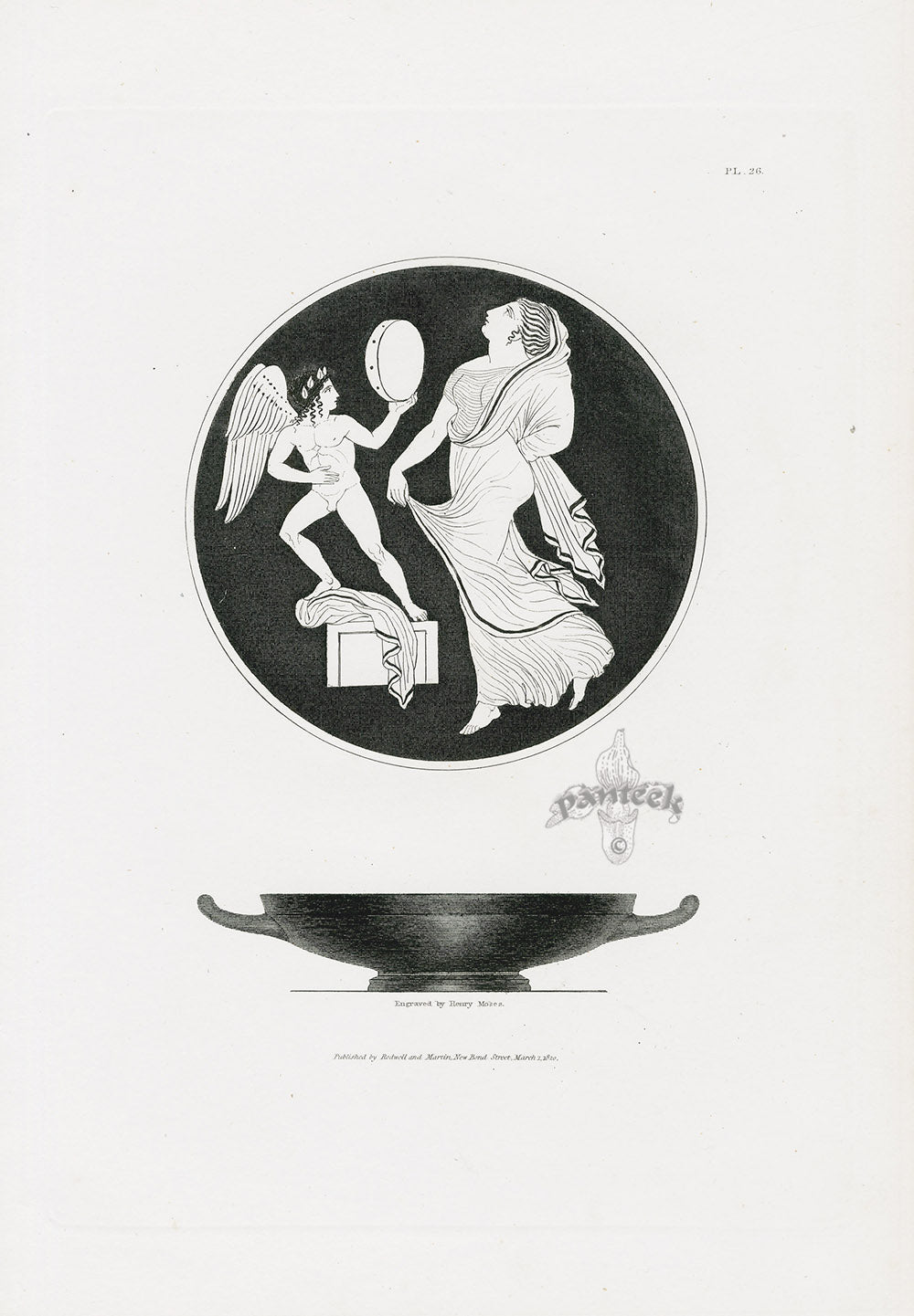 Henry Moses Print Etruscan Vases, Plaques 1820 Eros, Bowl