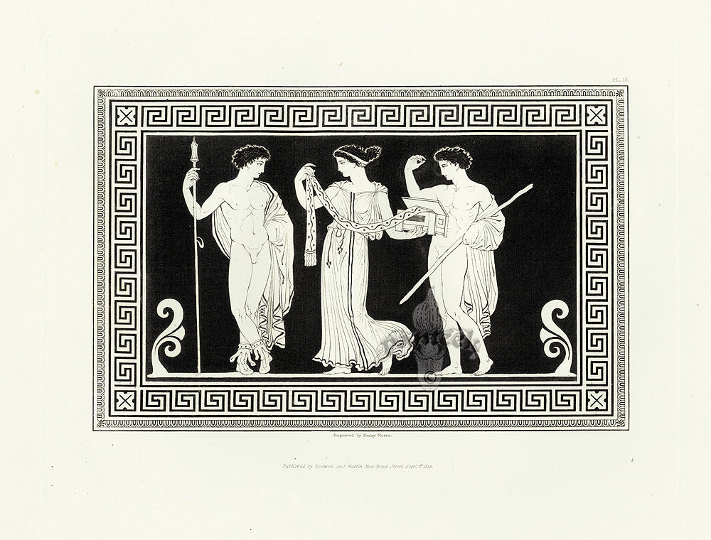 Henry Moses Print Etruscan Vases, Plaques 1820 Plaque, 3 Figures