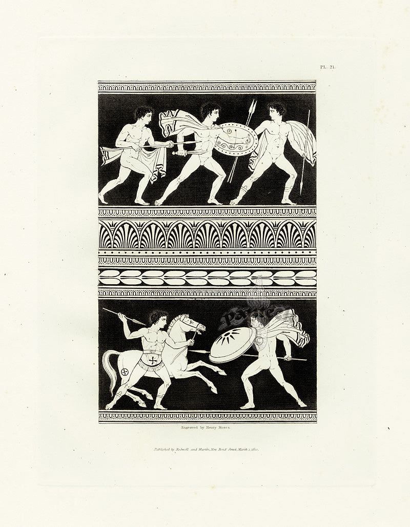 Henry Moses Print Etruscan Vases, Plaques 1820 Plaque, Battle