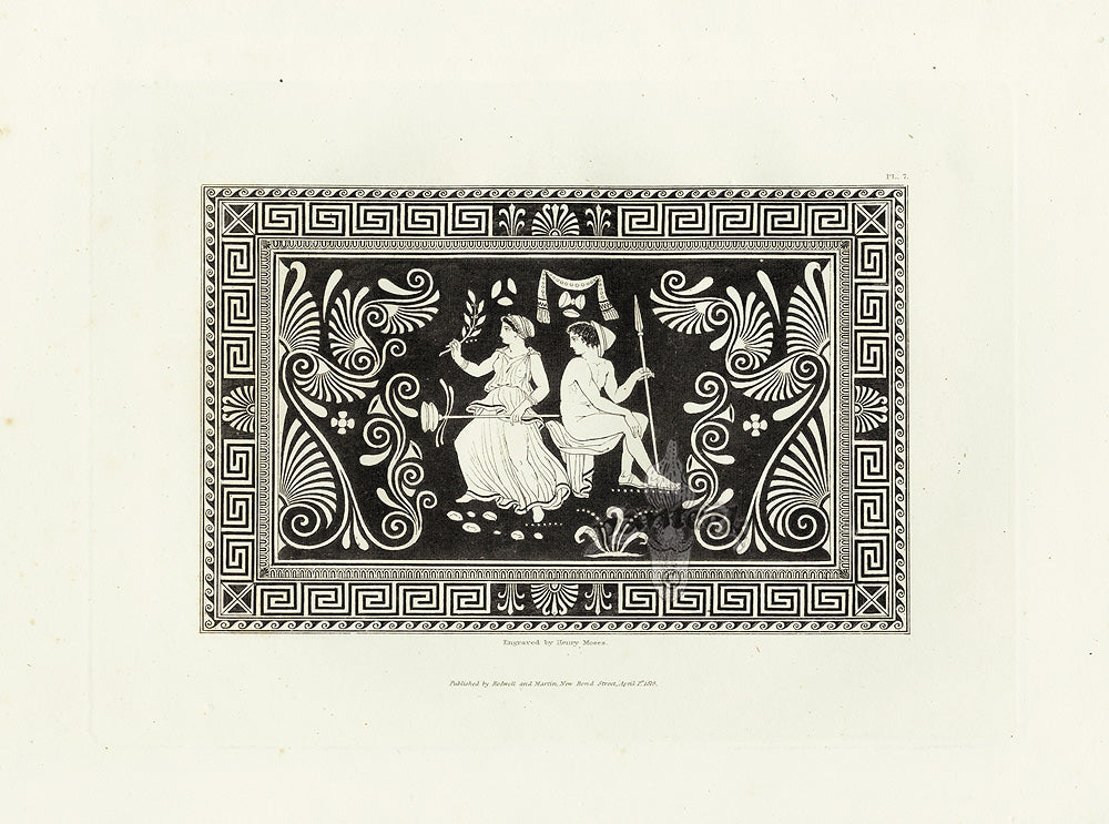 Henry Moses Print Etruscan Vases, Plaques 1820 Plaque, Garden