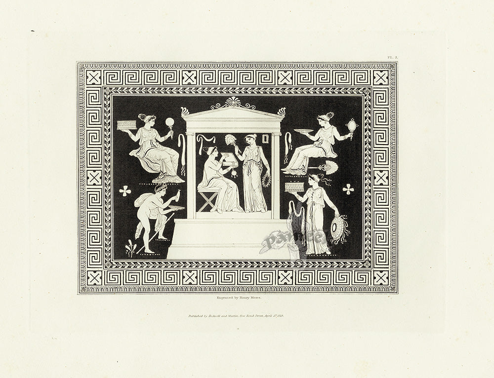 Henry Moses Print Etruscan Vases, Plaques 1820 Plaque, Offerings