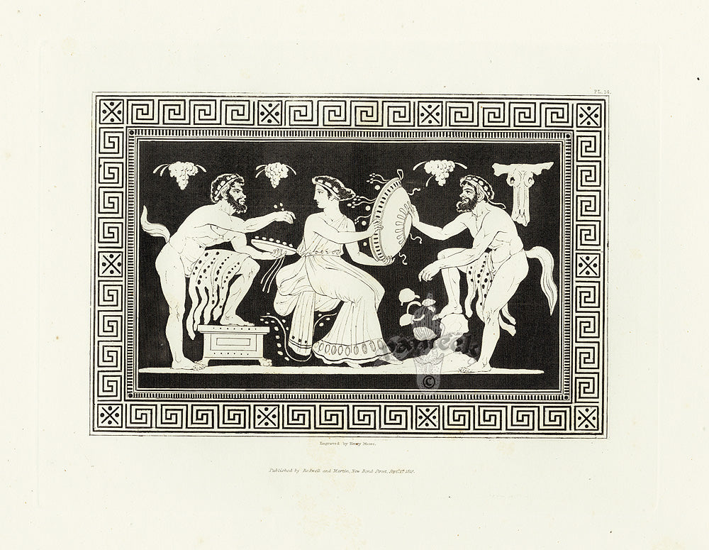 Henry Moses Print Etruscan Vases, Plaques 1820 Plaque, Satyrs