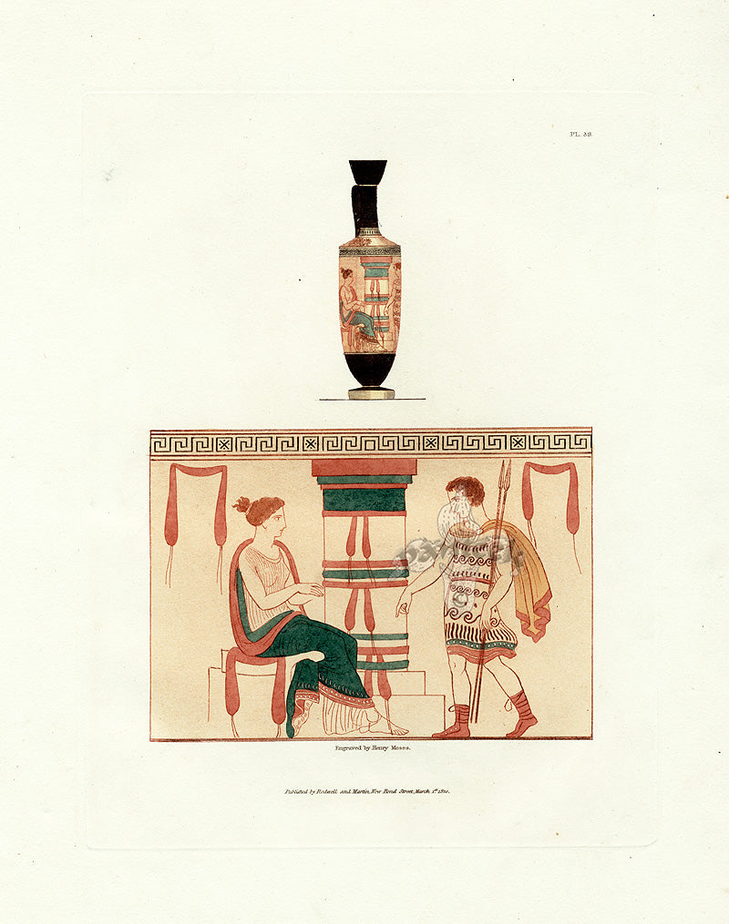 Henry Moses Print Etruscan Vases, Plaques 1820 Vase, Soldier