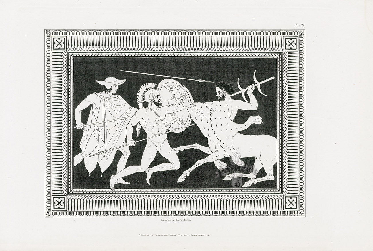 Henry Moses Print Etruscan Vases, Plaques 1820 Warriors
