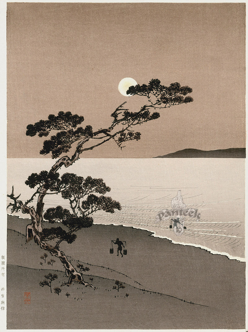 Japanese Scene Suma Beach at Night by Yoshimune Arai