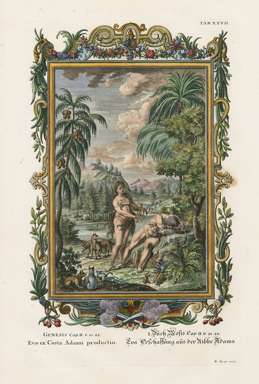 Johann Scheuchzer Copper Engraving Tab 27: Adam and Eve