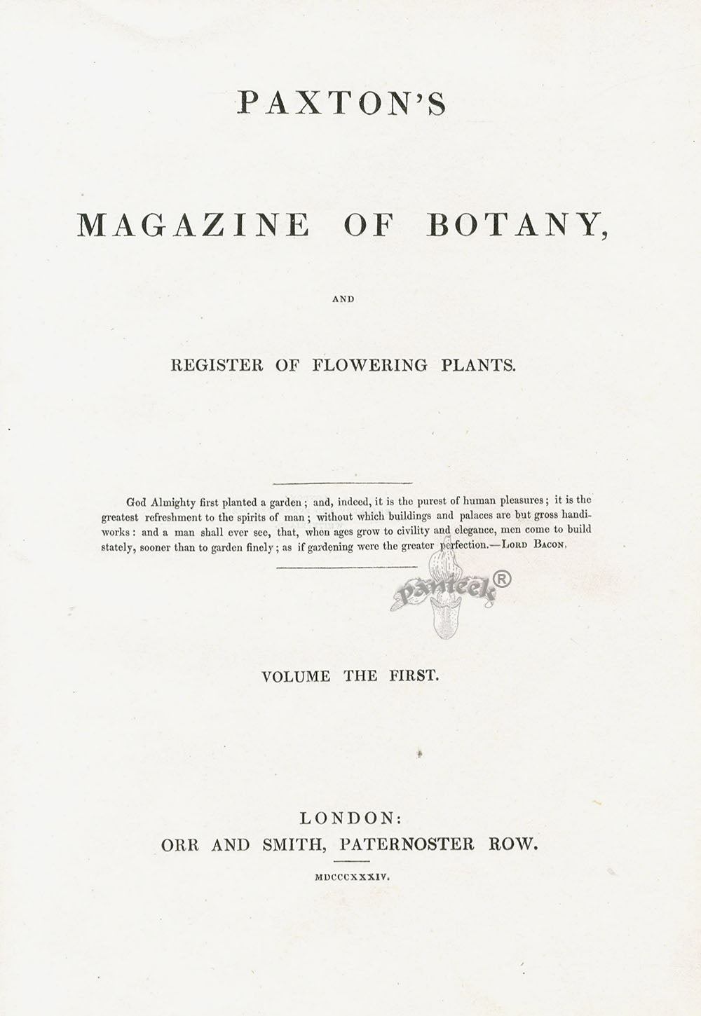 Joseph Paxton Antique Botanical Print 1834 Title Page V. 1