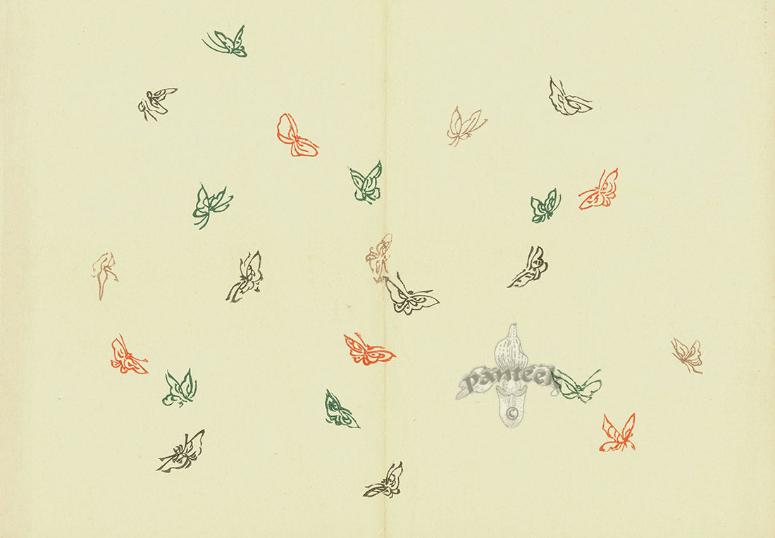 Kamisaka Sekka 1st Edition Black, Brown, Red, Green Small Butterflies