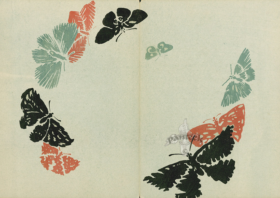 Kamisaka Sekka 1st Edition Black, Orange, Green Butterflies