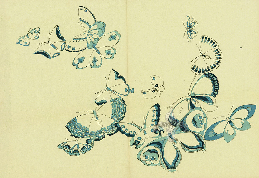 Kamisaka Sekka 1st Edition Blue, Black Butterflies