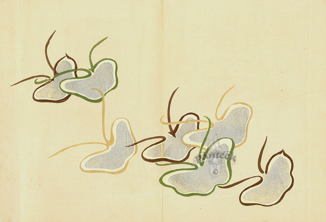 Kamisaka Sekka 1st Edition Brown, Green, Beige, Silver Butterflies