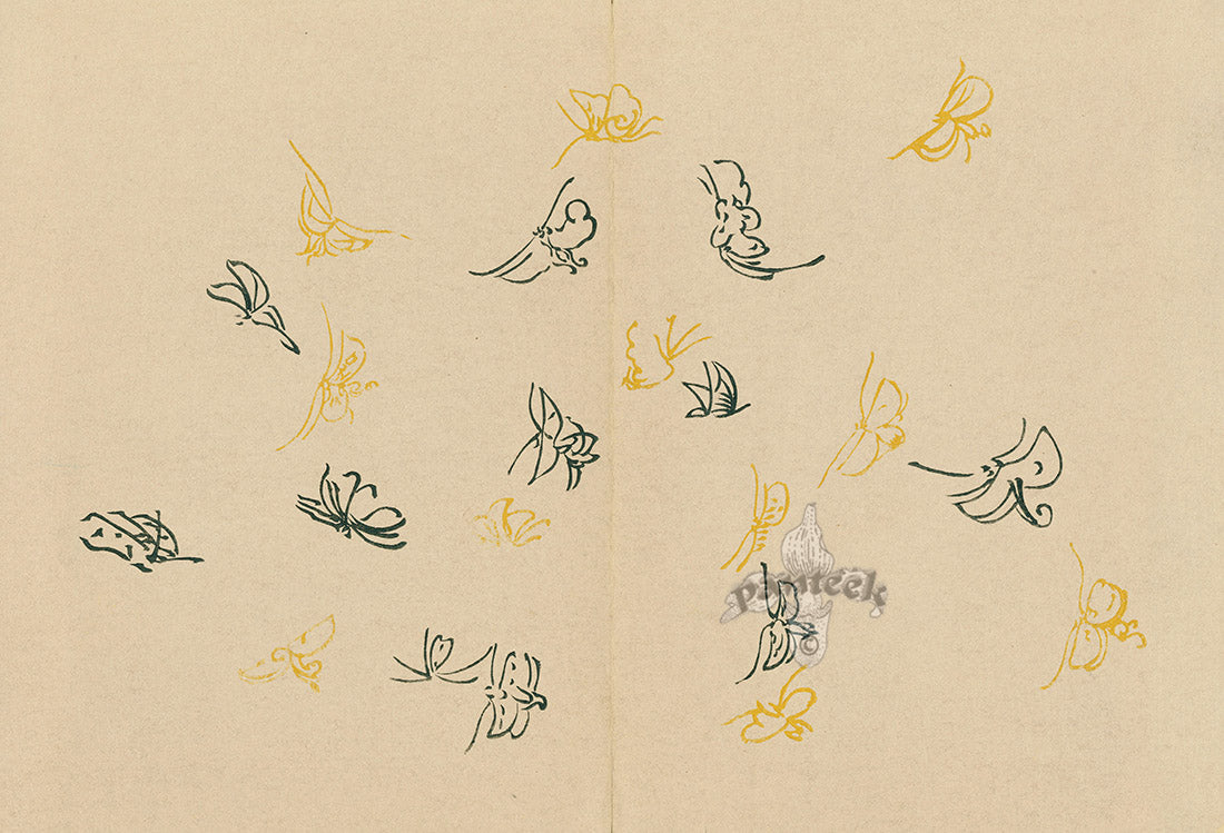 Kamisaka Sekka 1st Edition Grey, Yellow Butterflies