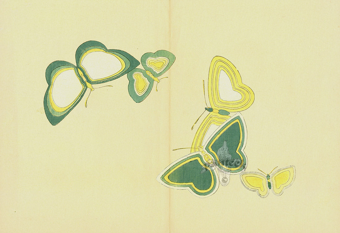 Kamisaka Sekka 1st Edition White, Yellow, Green Butterflies