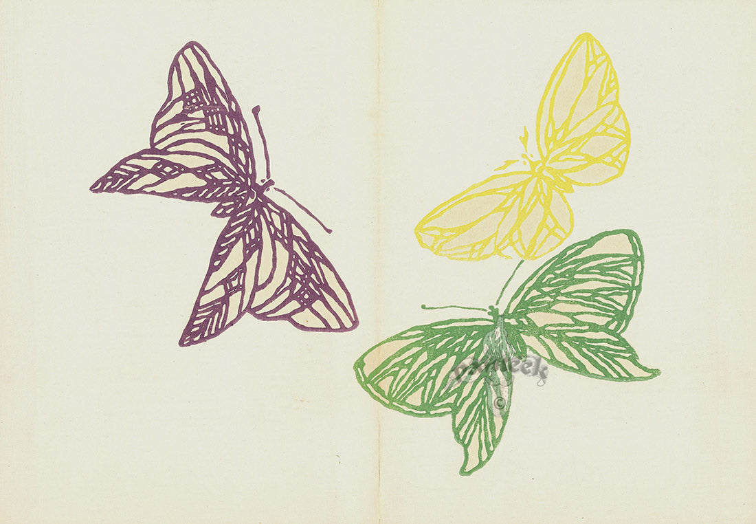 Kamisaka Sekka 1st Edition Yellow, Green, Purple Butterflies