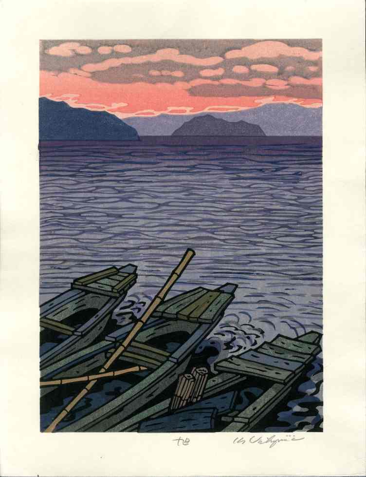 Katsuyuki Nishijima Morning Sun Woodblock Print