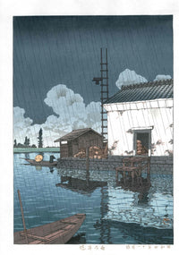 Kawase Hasui Rain at Ushibori 1929 - Panteek Antique Prints