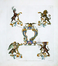 Knight Heraldry Designs 1855 Lion, Harpy, Deer - Panteek Antique Prints
