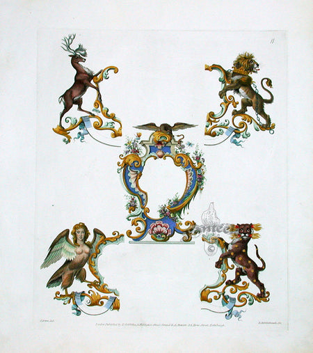 Knight Heraldry Designs 1855 Lion, Harpy, Deer | Panteek Antique Prints