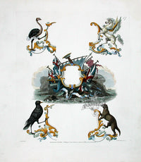 Knight Heraldry Designs 1855 Ostrich, Pegasus, Otter, Raven - Panteek Antique Prints