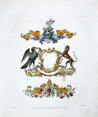 Knight Heraldry Designs 1855 Raven, Monkey, Pelican - Panteek Antique Prints