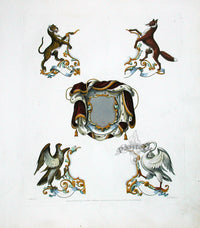 Knight Heraldry Designs 1855 Swan, Eagle, Fox, Leopard - Panteek Antique Prints