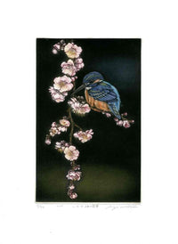 Koji Ikuta Kingfisher and Weeping Plum Tree - Panteek Antique Prints
