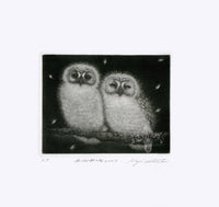 Koji Ikuta Two Muku Muku Owls on Branch - Panteek Antique Prints