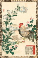 Kono Bairei Kacho Gafu 1st Edition, Rooster, Hen, Morning Glory - Panteek Antique Prints
