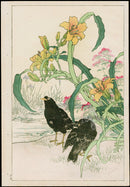 Kono Bairei Kacho Gafu Bird,Crows and Day Lilies - Panteek Antique Prints