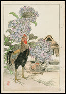 Kono Bairei Kacho Gafu Bird, Hydrangea, Shamo Rooster - Panteek Antique Prints