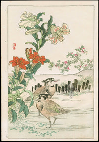 Kono Bairei Kacho Gafu, Bird Lapwing, Lily - Panteek Antique Prints