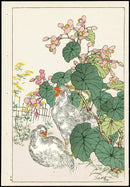 Kono Bairei Kacho Gafu Bird Silkie Chickens, Begonia - Panteek Antique Prints