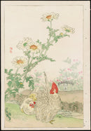 Kono Bairei Kacho Gafu Chabo Rooster, Hen, Daisies - Panteek Antique Prints