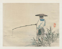 Kono Barei 1913 Original Print  People, Countryside Japan Angler - Panteek Antique Prints