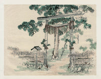 Kono Barei 1913 Original Print  People, Countryside Japan Shrine Gate - Panteek Antique Prints