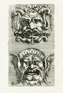 Le Pautre Architecture, Statues, Fountains, 2 Grotesque Masks - Panteek Antique Prints