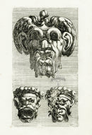 Le Pautre Architecture, Statues, Fountains, 3 Grotesque Masks - Panteek Antique Prints