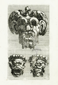 Le Pautre Architecture, Statues, Fountains, 3 Grotesque Masks - Panteek Antique Prints