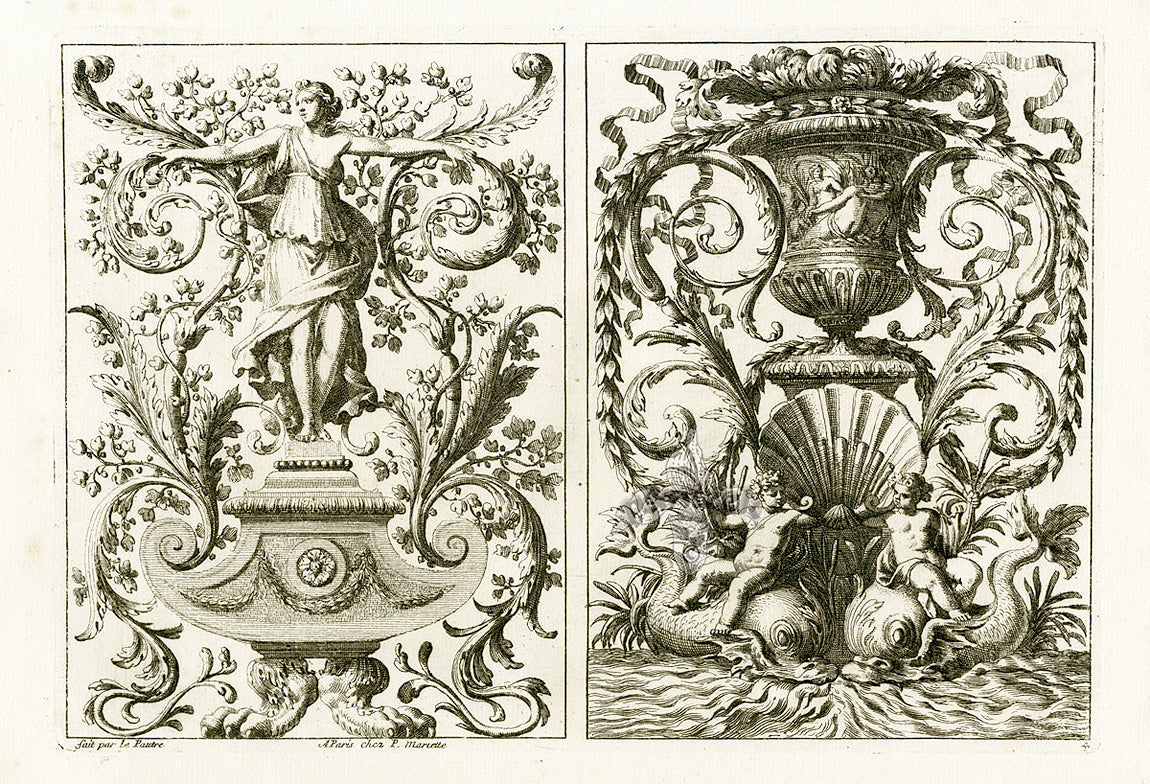 Le Pautre Architecture, Statues, Fountains, Dolphin Panel