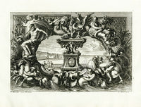 Le Pautre Architecture, Statues, Fountains, Fountain in Cartouche - Panteek Antique Prints